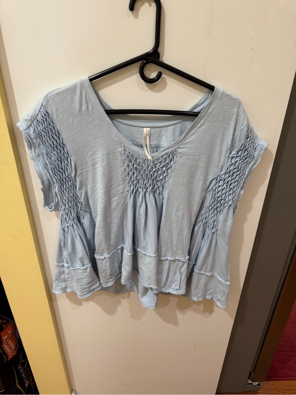 Anthropologie Pale Blue Smocked Flutter Sleeve Blouse